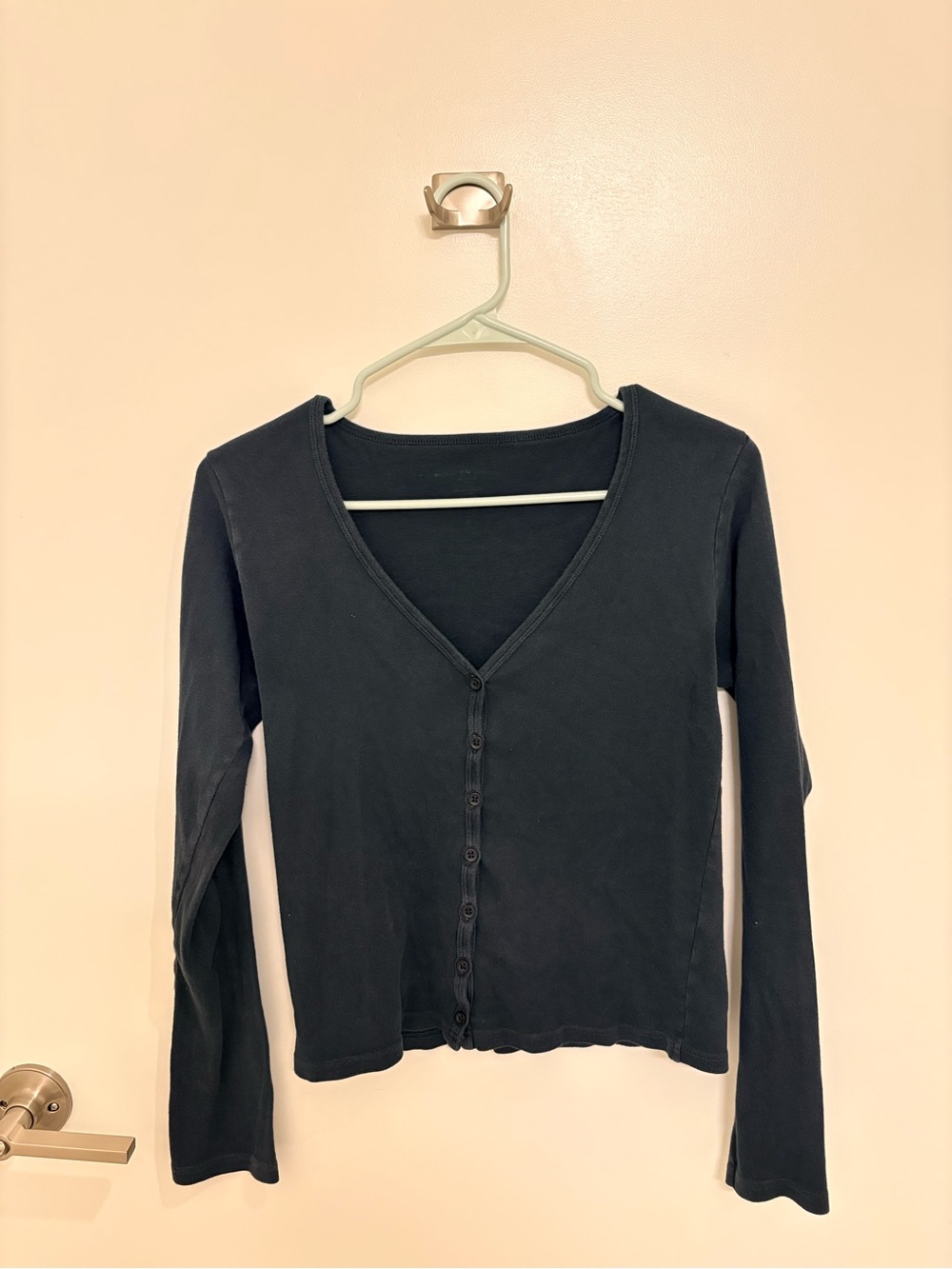 Brandy Melville Navy V-Neck Button-Front Long Sleeve Tee